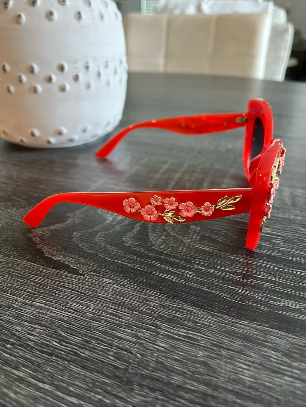 Red Cat Eye Sunglasses w/Floral accent